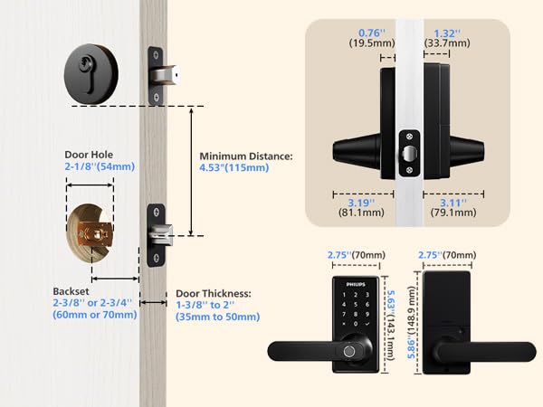 Philips Upgraded Wi-Fi Smart Lock with Handle, Keyless Entry Door Lock, Smart Door Knob, Fingerprint Unlock, App Remote Control, Auto-Lock, Keypad Deadbolt with Lever for Bedrooms, Office, Front Door - image 7
