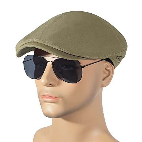 Zlyc Men Cotton Flat Cap Summer Scally Ivy Gatsby Newsboy Beret Driver Cabbie Hunting Hat (Solid Army Green) #TOP1