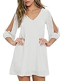 Jusfitsu Women's V-Neck Summer Dress Shift Cold Shoulder Mini Short Chiffon Dresses for Casual Party