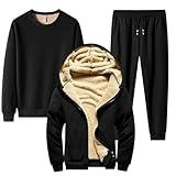 [LIFESHINE] ルームウェアスウェットセットアップ上下セットアッププールオーバーパーカージップアップパーカー裏ボア3点セット裏起毛スウェットパーカーメンズスエット上下 暖かいカジュアルパーカー 防寒 長袖 暖かい 男女兼用 ユニセックスプレゼントギフト03ブラック(3点セット) 3XL