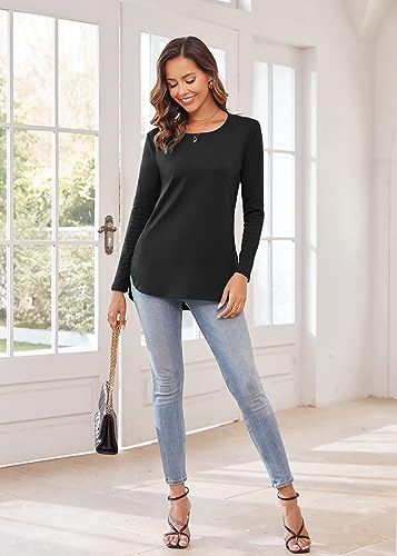 Image of Herou Women's Casual Long /Short Sleeve T Shirt Crewneck with Side Split Fall Pullover Loose Tunic Sweater Tops