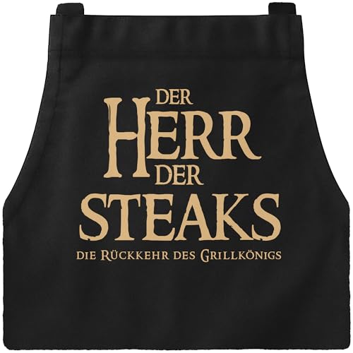 MoonWorks Grill-Schürze für Männer mit Spruch Der Herr der Steaks die Rückkehr des Grillkönigs Schwarz-gold unisize