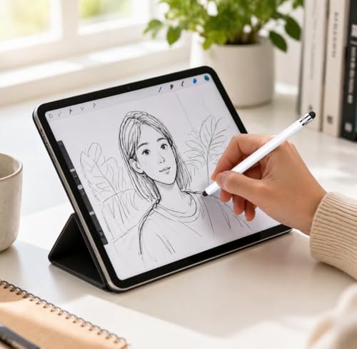 Image of Mizi Stylus Pen for Touch Screens, High Precision Dual Rubber Tip (5mm /7mm) Capacitive Stylus for iPad, iPhone, Samsung, Android Phones & Tablets, No Bluetooth, No Charging - White