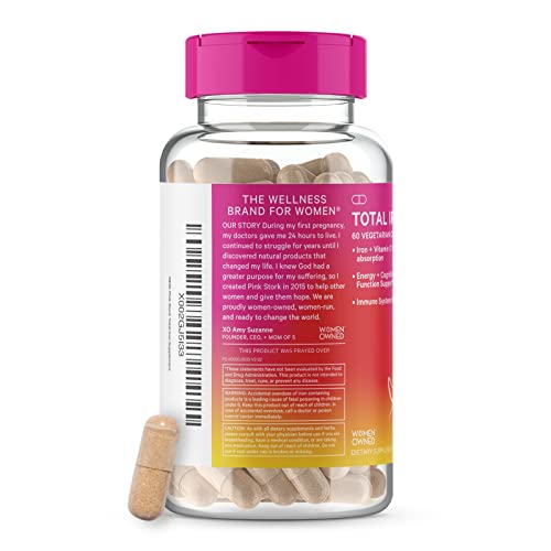 Pink Stork Total Iron: Iron Supplement For Women With Iron Bisglycinate, & Vitamin C To Reduce Fatigue And Aid Concentration, Focus & Energy Support, Women-Owned, 60 Capsules #TOP6
