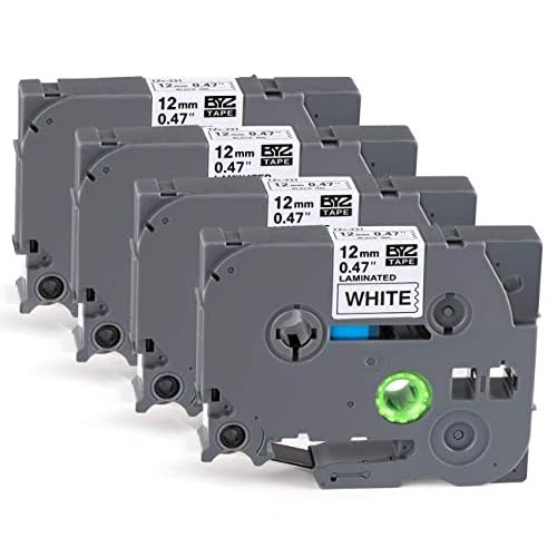 4x Kompatibel Brother TZe-231 Band 12mm (0.47'') Laminated Weiß - Kompatibel mit PT-H100LB/H107B/D400/E100/E200/D210/P300BT/1010/1090/1230PC/1280/D600VP/1000 | Öl-/wasserfest für Küche/Büro/Werkstatt