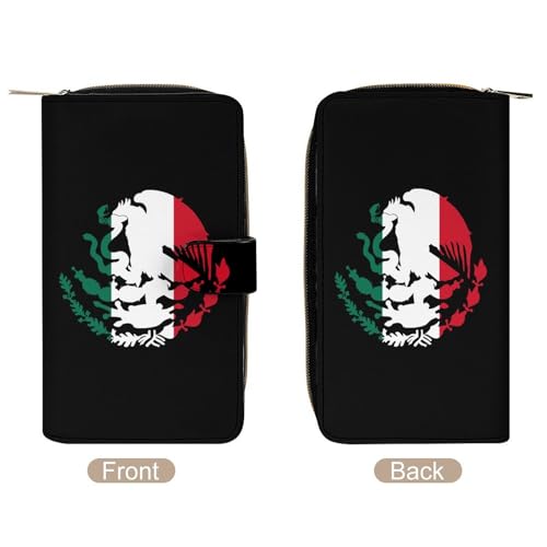Mexico Mexican Flag Emblem PU Leather Womens Wallet Large Capacity Zippered Bifold Purse with 12 Card Slot Coin Case3