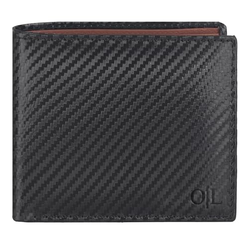Image of Oak Leathers Slim Leather Wallet for Men - RFID Blocking Slim Minimalist Front Pocket - Thin & Stylish with ID Window, Gift For Men (Black Carbon /Cognac)