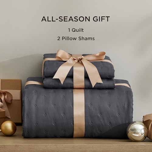 Bedsure Quilts Queen Size - Ultra Soft Queen Quilt Bedding for Modern & Scandinavian Bedrooms, Lightweight All-Season Comforter, Charcoal Bedspread Coverlet 90x96 Inch