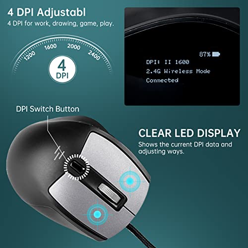 Sanwa Wired Ergonomic Mouse, Led Screen 25° Vertical Mouse With 9 Buttons, Programmable, Silent Optical Usb Mouse, 1200/1600/2000/2400 Dpi, Compatible With Windows, Macos, Chrome Os, Right Handed #TOP3