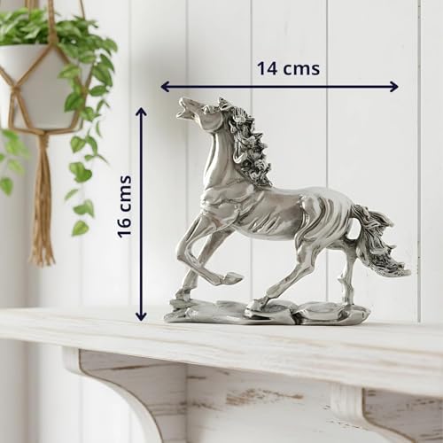 Image of 999 Silver Plated Running Horse Statue, Vastu Home Decor Showpiece for Sucess l Tabletop Gift Item with Gift Box for Decoration & Wedding Gifting