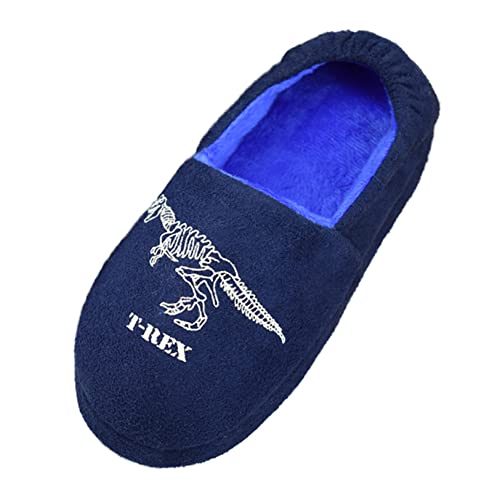Tirzrro Kids Boy's Warm Plush Indoor Slippers With Comfort Memory Foam Slip-On Shoes Size 12-13 Us Dinosaur Blue #TOP7