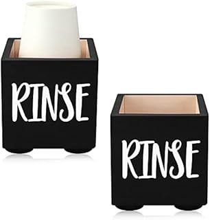 2 Pieces Bathroom Cup Dispenser Cup Holder 3/5 oz Wooden Mouthwash Cups Holder Paper Cup Storage Box Solo Cup Holder Farmhouse Drink Caddy Party Cup Holder for Wedding Kitchen Decor (Black)