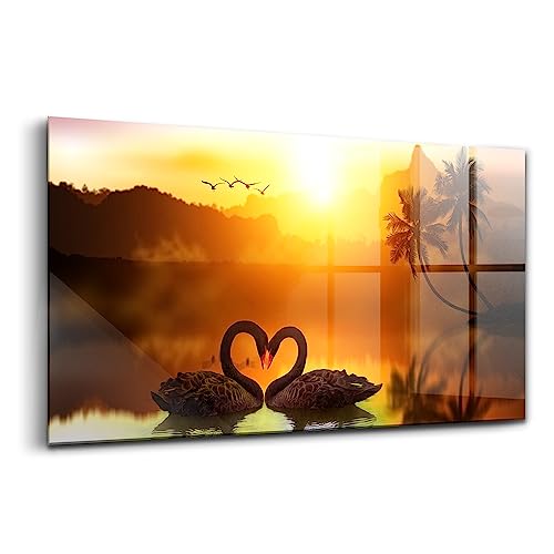 Peinture sur verre cygne noir 100x50cm Wallfluent tableau art moderne pour salon