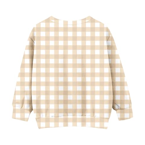 DDAPJ pyju Girls Pullover Plaid Crewneck Sweatshirts Fall Winter Long Sleeve Sweatshirt with Pocket Cute Tops for Girls 2-124