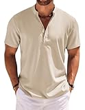 COOFANDY Men's Linen Henley Shirt Summer Beach Casual Collarless Banded Collar Lightweight