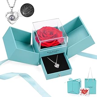 Digi4U Preserved Rose Gifts for Her Women Girlfriend Wife with I Love You Necklace in 100 Languages, Gifts for Her Mum on Valentines Day, Birthday Anniversary Christmas