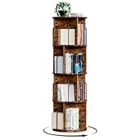 Oak & Tea 4-Tier 360° Rotating Bookshelf, Floor Standing Revolving Bookcase Storage Rack, Space Saving Corner Spinning Shelf for Living Room, Bedroom, Study Office (Brown)