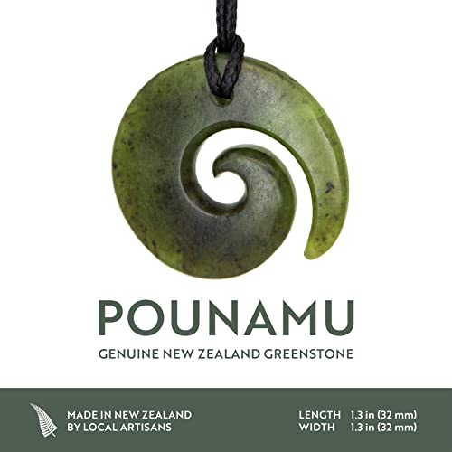 Ina & Co 100% New Zealand Jade Necklace for Men and Women, Hand Carved Maori Pendant With Black Adjustable Cord, Pounamu Green Stone Necklace, Koru Design Nephrite 1.3in (32mm)2