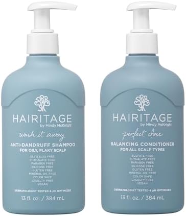 Hairitage Wash It Away Anti-Dandruff Shampoo - For Oily, Flaky Scalp - Reduces Dandruff + Perfect Dose Balancing Conditioner - Moisturizes and Soothes - 13 fl oz