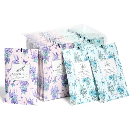Image of MYARO 20 Packs Lavender Linen Scent Sachet Long Lasting Closet Drawer Deodorizer Home Air Freshener Room Odor Eliminator