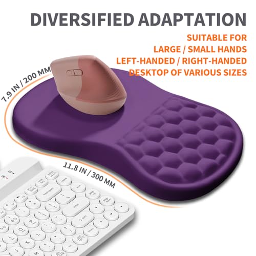 Image of Ergonomic Joint Wrist Support Mouse Pad with Memory Foam Cushion Massage Bump, Carpal Tunnel Pain Relief Mousepad Slope Design for Wrist Rest, 11.8x7.9 in, Dark Violet