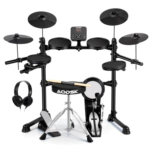 AODSK - Juego de batería eléctrica para principiantes con 241 sonidos, 4 almohadillas para orejas...