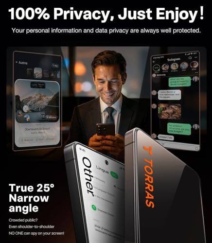 Image of TORRAS GlassGo Original Fit for Samsung Galaxy S26 Ultra Privacy Screen Protector [25 Anti-Spy] [12Ft Shatterproof] 9H+ Aerospace Privacy Tempered Glass for S26 Ultra Full Coverage 6.9 inch 2-Pack