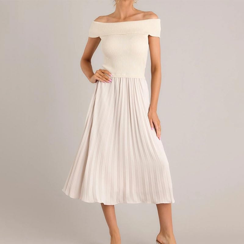 JSEIAJB Tube Top High-Waisted Pleated Skirt Set Sleeveless Bodycon Knit Versatile Set Chic Elegant Stretchy Outfit for Office Party(D,Medium)