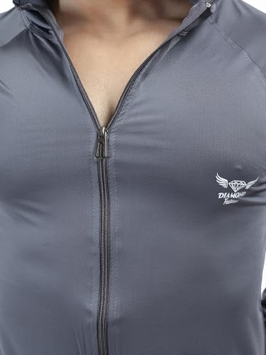 Image of Diamond Fashion Men's Gym Hoodie Jacket | Lightweight Stretchable Activewear for Workout, Running & Fitness | Quick Dry Full Zip Sports Hoodie for Men