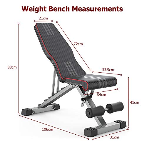 OUNUO Adjustable Weight Bench Foldable, Fitness Workout Bench Weight Lifting Sit-up Multi-use Exercise Bench Flat Incline Decline Bench Press for Home Gym Training
