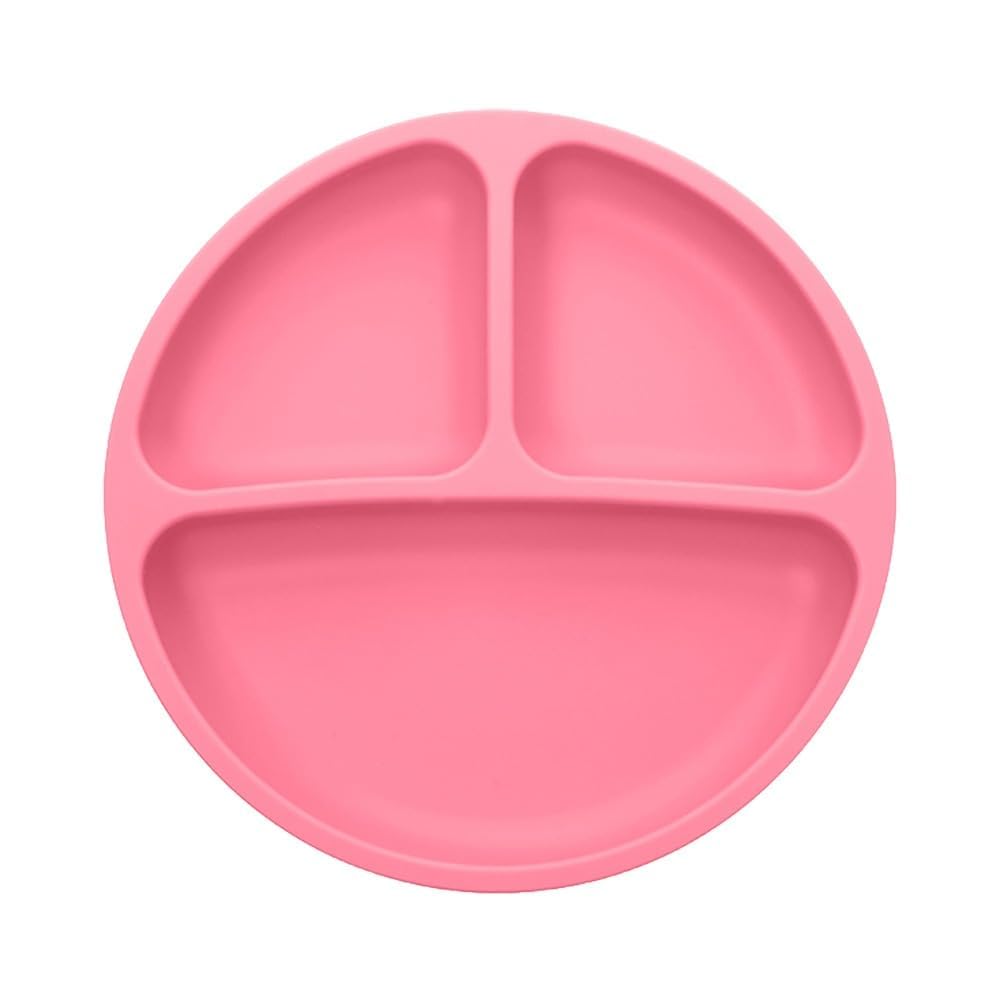 Zollyss Silicone Baby Plate with Suction Base, 20cm Round, 3 Sections, Pink