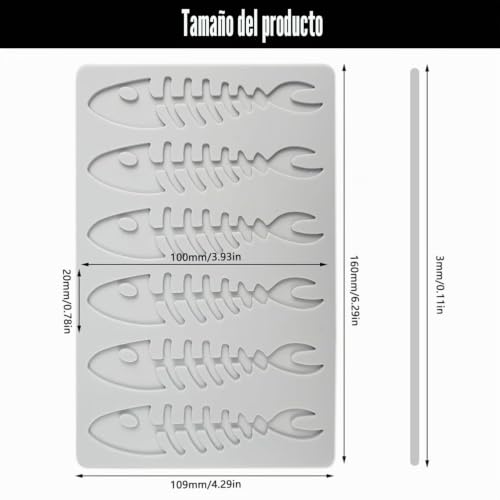 Miniatura 2 de Fibound 1 Articulo Molde Para Fondant De Silicona Con Forma De Hueso De Pescado, Molde Hueco Para Dulces De Hueso De Pescado, Adecuado Para Decoración De Pasteles 6 Agujeros De Hueso De Pescado