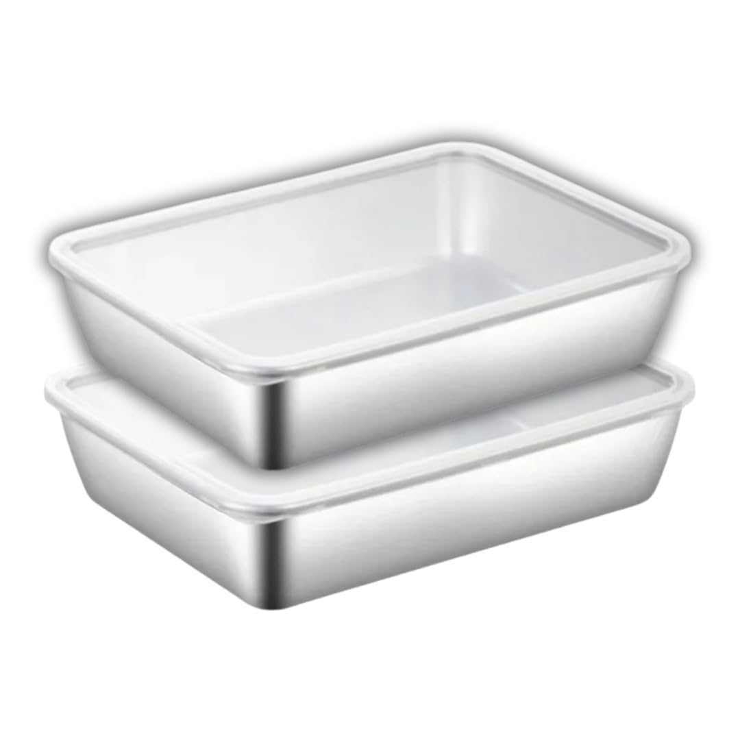 Stainless Steel Baking Pan & Food Storage Container Set - 2-Piece, Oven & Dishwasher Safe, Eco-Friendly, Non-Toxic, Rust-Free Kitchen Organizer for