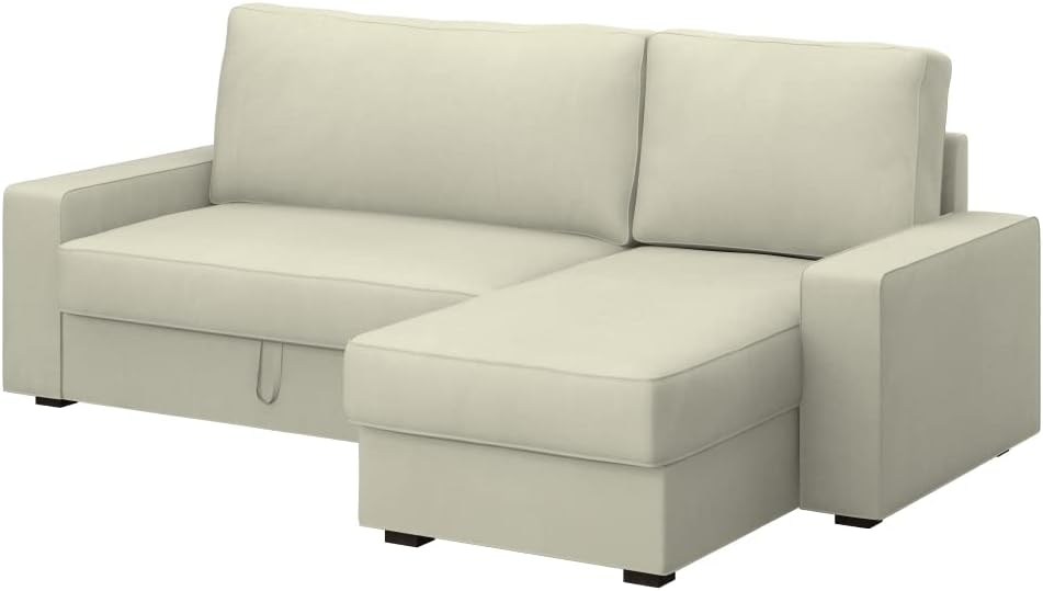 Soferia Replacement Compatible Cover for Vilasund Sofa-Bed with Chaise Longue, Fabric Eco Leather Light Beige