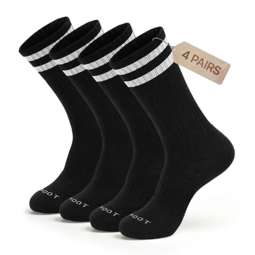 Image of MONFOOT 3-8 Pairs Cushioned Athletic Crew Socks Women Men Moisture-Wicking | Mid-Calf, Stay-Up and Snug Fit, Sports and Daily Wear, Breathable Mesh Venting, Arch Support, Sizes Womens 6-14 Mens 4.5-12.5