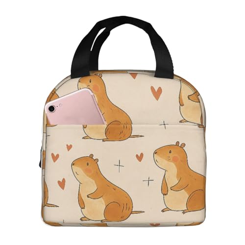 Lindo Gopher Y Corazón Bolsa Almuerzo Portátil Bolsa Porta Alimentos Impermeable Bolsas De Refrigerios Para Viajes Compras Hombre 22X20X13Cm