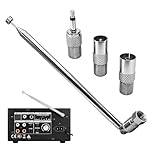 Valquzar Telescopic DAB FM Radio Antenna, 75 Ohm F Type Male Plug Aerial for HiFi Stereo Receiver, Tuner, Table Top Radio, Indoor Use with 3 Adapters (75cm Extended)