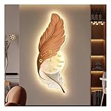 Plumas Grandes Decoradas En Paredes Colgantes, Arte Mural Con Luces LED Y Relojes, Decoración Elegante De La Sala De Esculturas De Paredes De Plumas Para La Entrada De La Oficina(E,35x100cm)