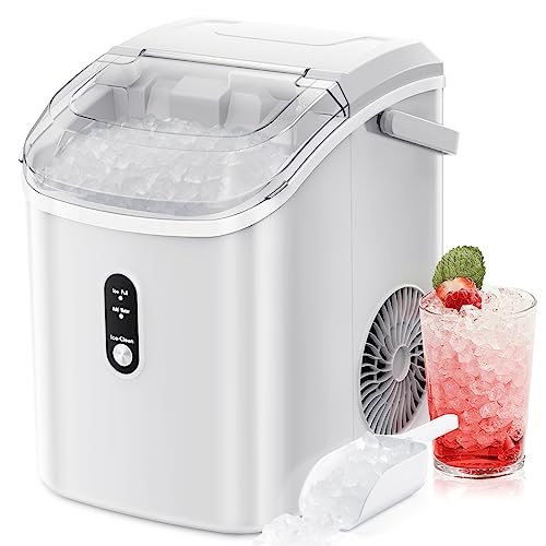 Nugget Countertop Ice Maker with Chewable Pellet Ice, Antarctic Star Portable Ice Machine Pebble Ice with Self-Cleaning, 34Lbs/24H, One Button Operation, for Kitchen, Home Black
