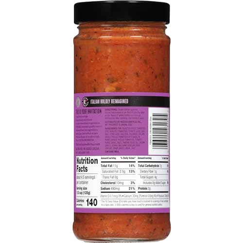 Cucina Moderna Fire Roasted Vodka Sauce, Perfect for Subtly Smoky Artisanal Italian Dishes, No Added Sugar Gluten Free Pasta Sauce, 20 oz.