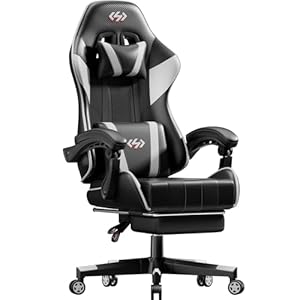 Gaming Stuhl, Ergonomischer Gaming Sessel mit Taschenfederkissen, Racing Gamer Stuhl mit Fußstütze, Lendenwirbelstütze, Verstellbarer Bürostuhl 150 kg Belastbarkeit, PC Stuhl Schwarz-Weiß