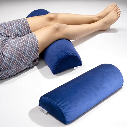 Image of Orthopaedic Leg Support Memory Foam Half Moon Bolster (Blue) - 2 Year Warranty Knee Pain Relief for Side Sleepers Back Alignment Roll for Sleeping & Office Sitting Washable Velvet Cover