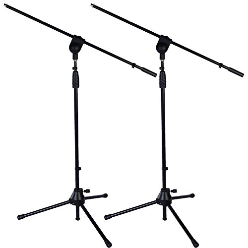 LyxPro Microphone Stand Boom Arm Tilting, Rotating Floor Podium Studio, Strong Durable 38.5 Inch - 66 Inch, Extends Arm to 29 3/8 Inch Comes With 3/8 Inch and 5/8 Inch - Mount Adapters (Pack of 2)