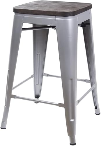 Miniatura 121 de GIA Taburete de mostrador sin respaldo de 24 pulgadas, cantidad de 4, bronce con asiento de madera clara Negro -,Café,Gris,gris, (Gun