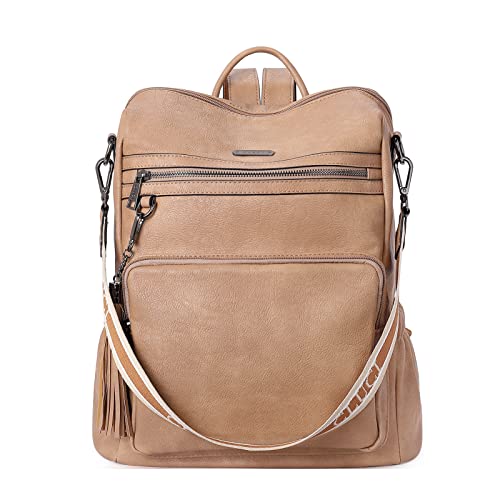 Image of CLUCI Backpack Purse for Women Fashion Leather Designer Travel Large Ladies Shoulder Bags with Tassel, Two-toned Brown, Large