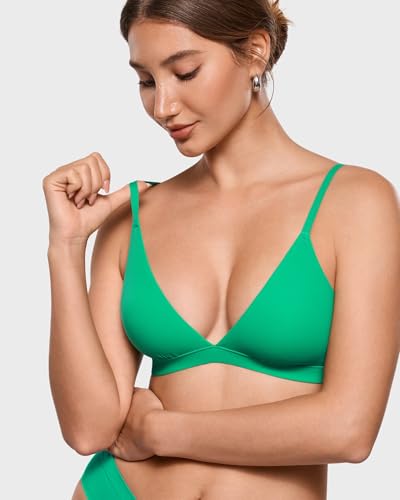 Image of INLYRIC Women's Inbarely Triangle Bralette Plunge Unlined Seamless Bra No Underwire Sexy Comfortable Everyday