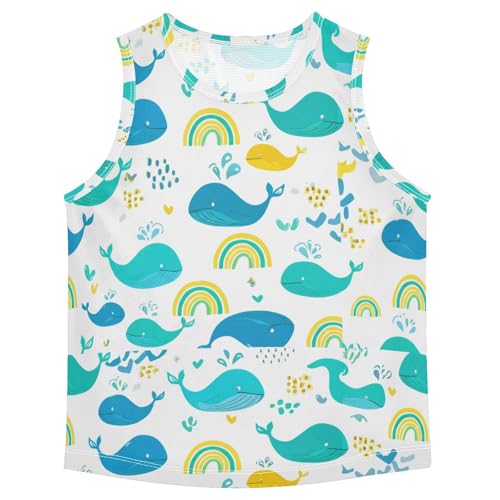 J JOYSAY Cartoon Whale Rainbow White Boys Tank Top Sleeveless Muscle Shirts Quick Dry Kids T-Shirts 3-15T