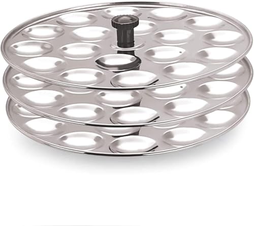 Sona Stainless Steel Small/Mini Idli Maker 3 Plate Stand/Pot Makes 54 Mini Idlis at Once. (Silver) (18x3)