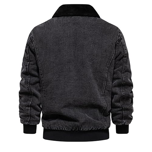Men's Turn Down Collar Warm Fleece Thicken Denim Jacket Big Pockets Winter Jeans Coat2