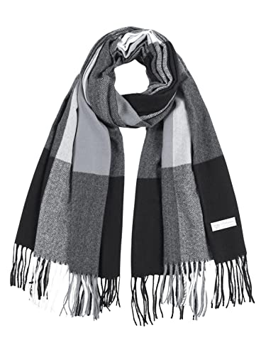 Sweatyrocks Women's Classic Plaid Print Fringe Hem Knitted Shawl Scarf Black One-Size #TOP28